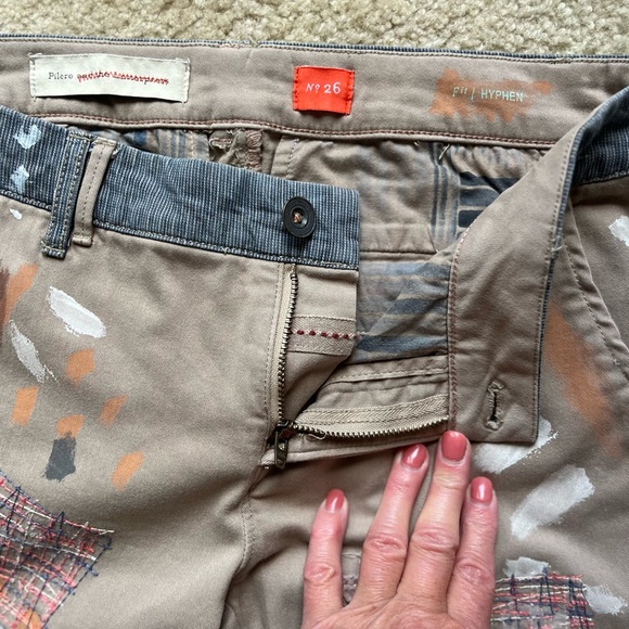 Anthropologie Pilcro Pants Womens 26 Hyphen Chino Artist Patchwork Paint Art Y2K - Picture 3 of 9